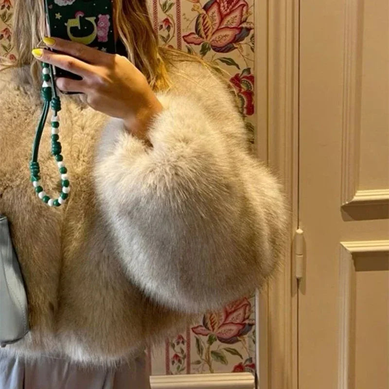 Clearance Fur Coat Women Warm Furry Long Sleeve Loose V-neek Female Outwear Autumn Winter Fashion Street All Match Lady Overcoat
