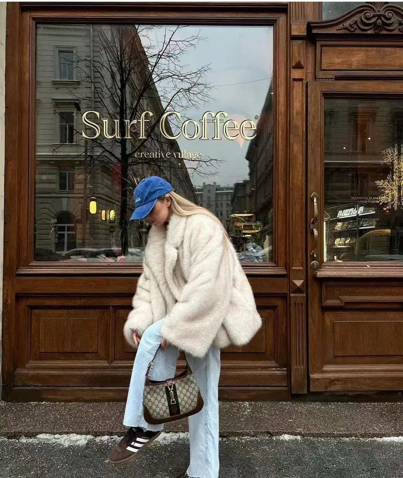 GVUW Thickened Fur Coat Women's Fashion Turn Down Collar Loose Cardigan Coats 2025 New Winter Products 17S2180