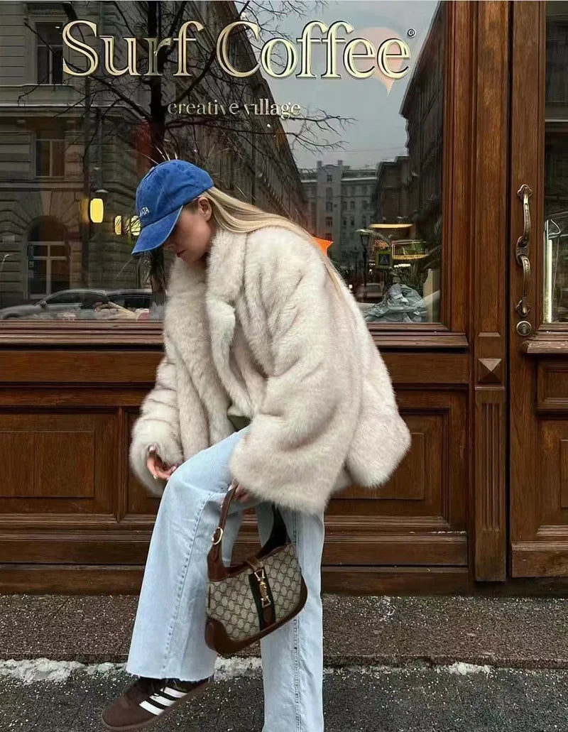 GVUW Thickened Fur Coat Women's Fashion Turn Down Collar Loose Cardigan Coats 2025 New Winter Products 17S2180