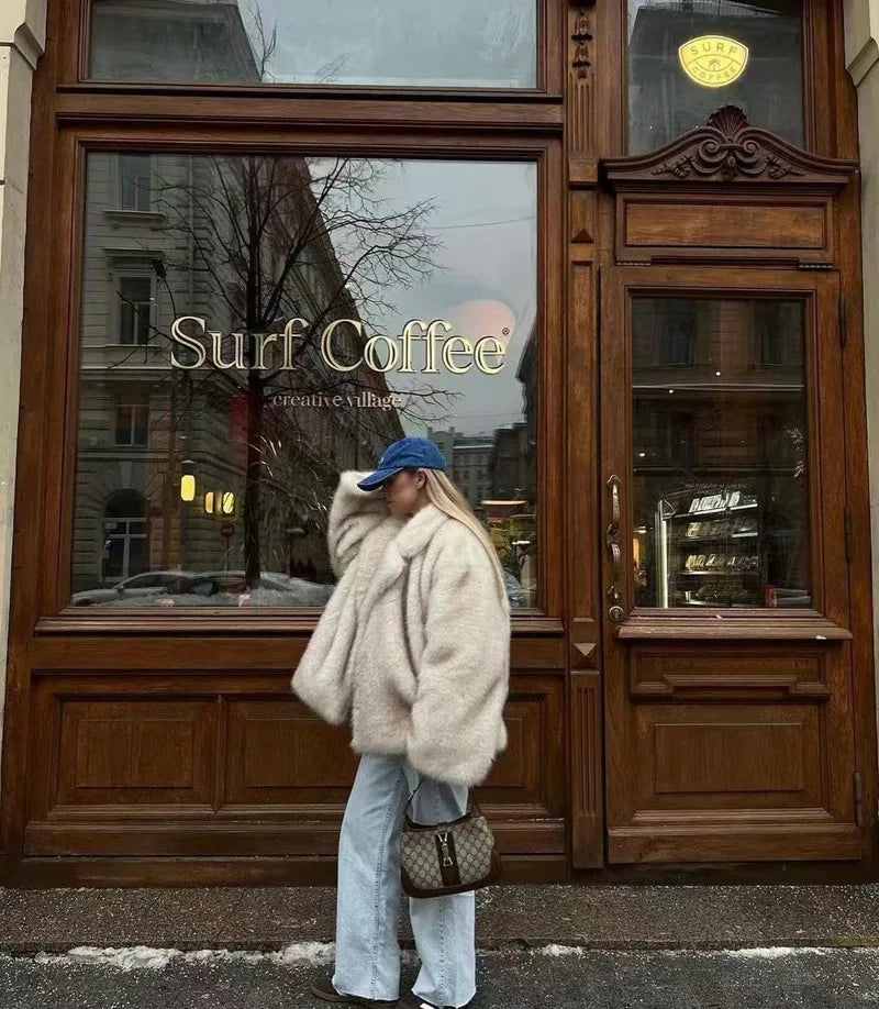 GVUW Thickened Fur Coat Women's Fashion Turn Down Collar Loose Cardigan Coats 2025 New Winter Products 17S2180