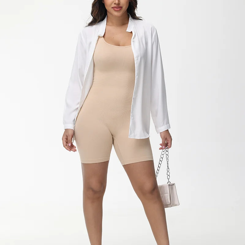 Women Full Body Shaper Wide Shoulder Seamless Bodysuit Shapewear Tummy Control Jumpsuit Sexy Thigh Slim Compression Underwear