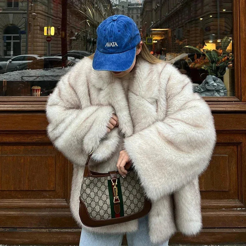 GVUW Thickened Fur Coat Women's Fashion Turn Down Collar Loose Cardigan Coats 2025 New Winter Products 17S2180