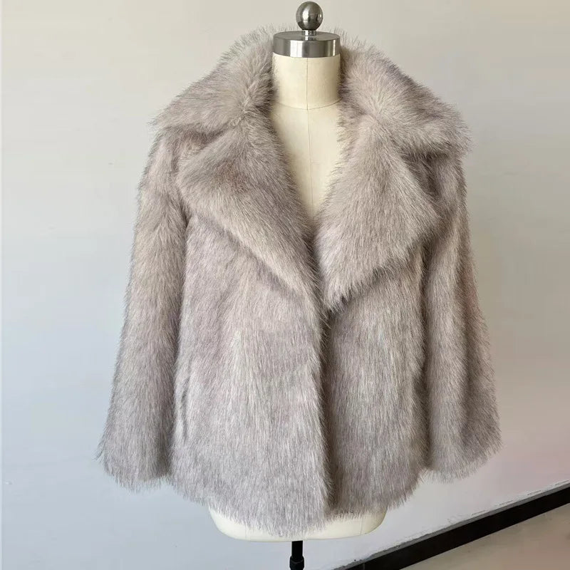 GVUW Thickened Fur Coat Women's Fashion Turn Down Collar Loose Cardigan Coats 2025 New Winter Products 17S2180