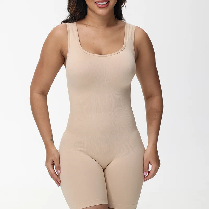 Women Full Body Shaper Wide Shoulder Seamless Bodysuit Shapewear Tummy Control Jumpsuit Sexy Thigh Slim Compression Underwear