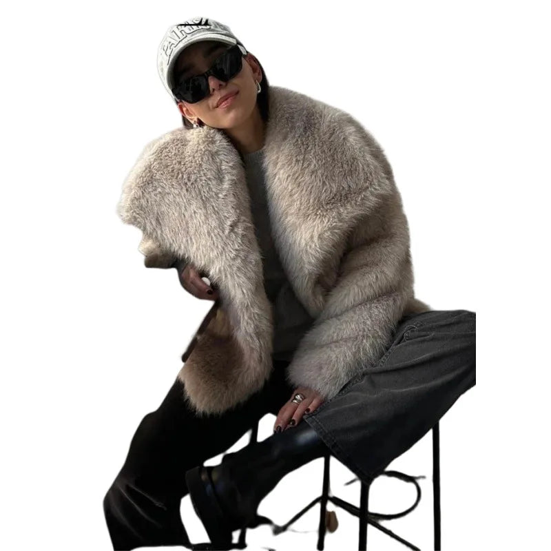 2025 Autumn and Winter New Faux Fur Jacket Women's Loose Long-sleeved Coat Toka Fox Fur