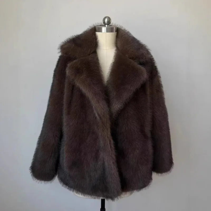 GVUW Thickened Fur Coat Women's Fashion Turn Down Collar Loose Cardigan Coats 2025 New Winter Products 17S2180