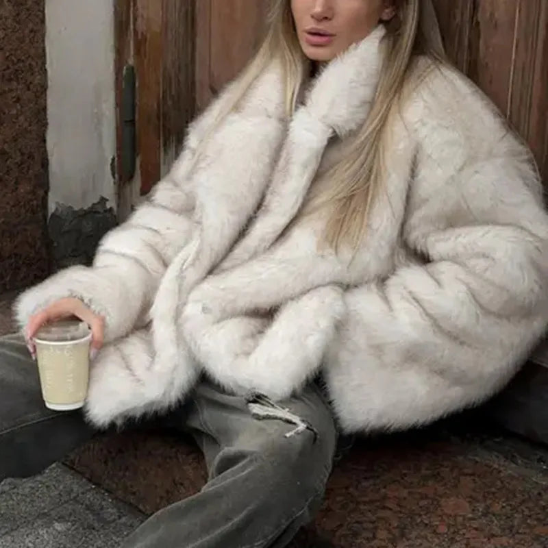 GVUW Thickened Fur Coat Women's Fashion Turn Down Collar Loose Cardigan Coats 2025 New Winter Products 17S2180