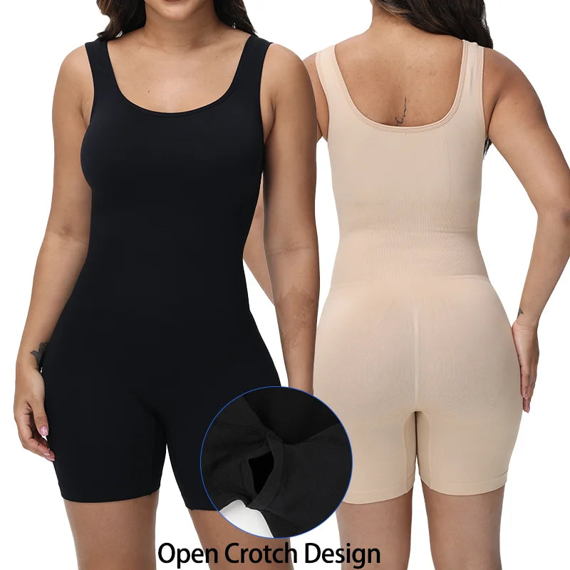 Women Full Body Shaper Wide Shoulder Seamless Bodysuit Shapewear Tummy Control Jumpsuit Sexy Thigh Slim Compression Underwear