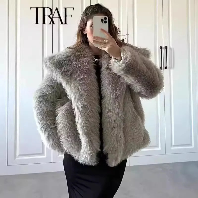 2025 Autumn and Winter New Faux Fur Jacket Women's Loose Long-sleeved Coat Toka Fox Fur