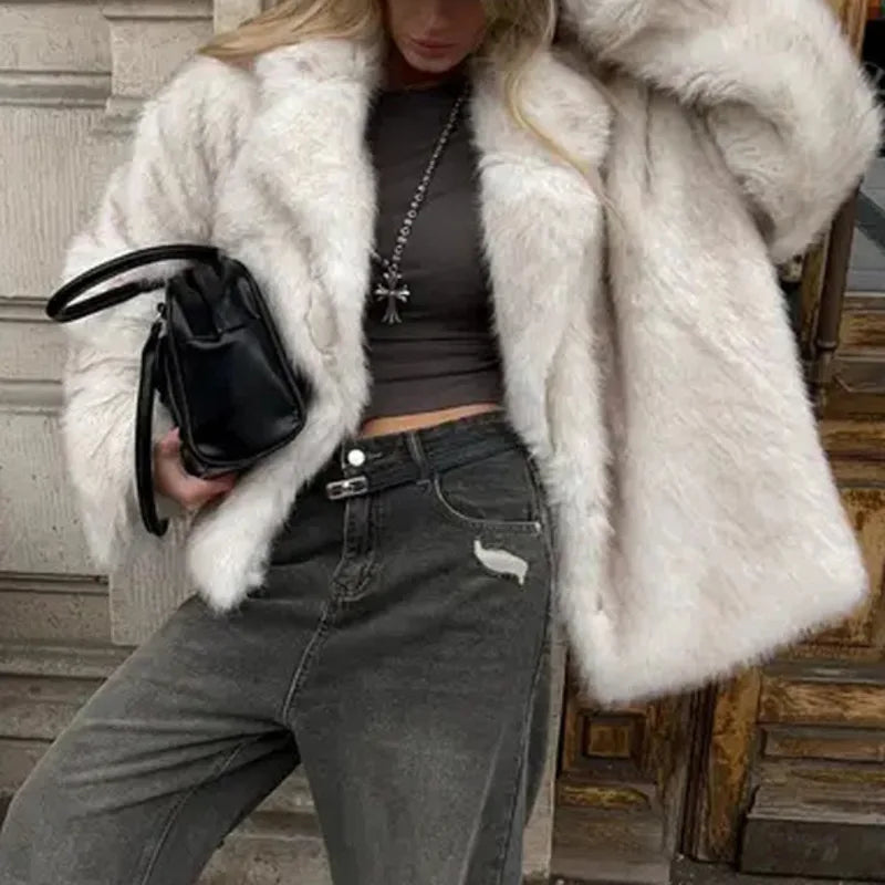 GVUW Thickened Fur Coat Women's Fashion Turn Down Collar Loose Cardigan Coats 2025 New Winter Products 17S2180