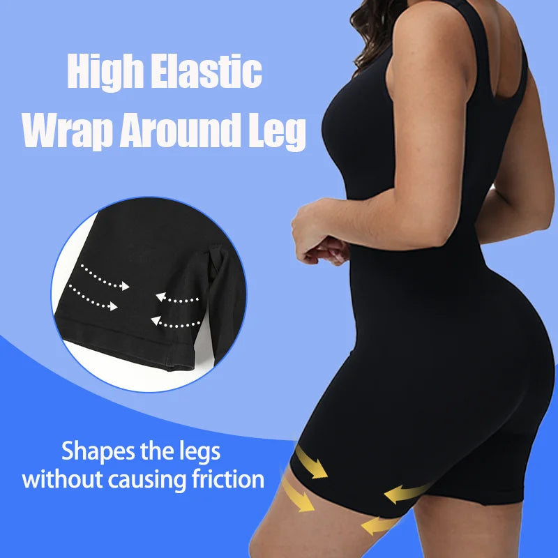Women Full Body Shaper Wide Shoulder Seamless Bodysuit Shapewear Tummy Control Jumpsuit Sexy Thigh Slim Compression Underwear