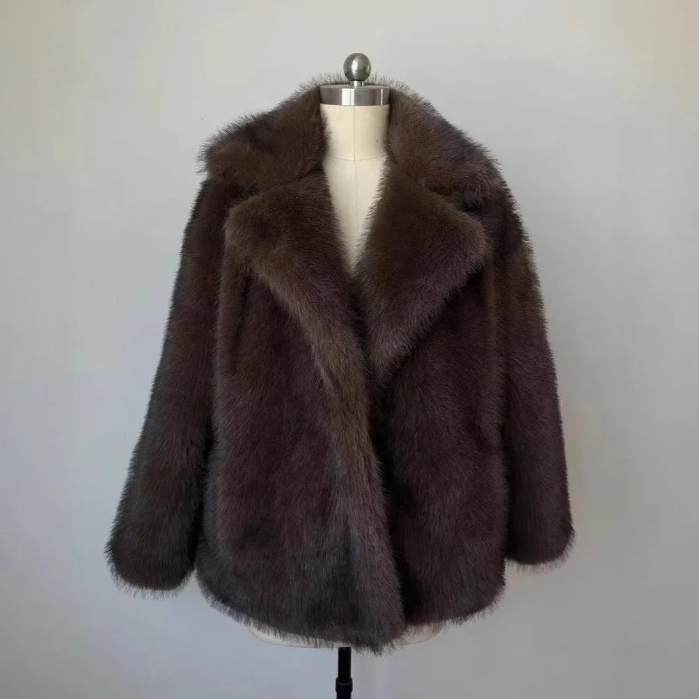 GVUW Thickened Fur Coat Women's Fashion Turn Down Collar Loose Cardigan Coats 2025 New Winter Products 17S2180