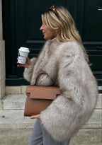 Clearance Fur Coat Women Warm Furry Long Sleeve Loose V-neek Female Outwear Autumn Winter Fashion Street All Match Lady Overcoat