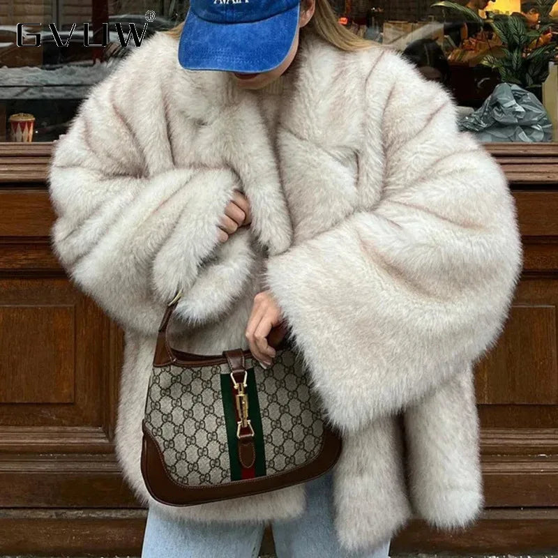 GVUW Thickened Fur Coat Women's Fashion Turn Down Collar Loose Cardigan Coats 2025 New Winter Products 17S2180